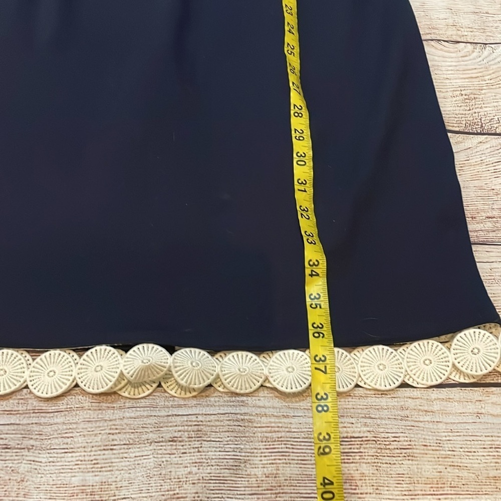 Talbots Navy Blue Scallop Eyelet Trim Dress Size 8P Career Office Classic - Picture 7 of 12